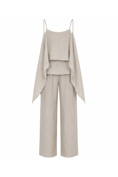 Mink Thin Adjustable Strap Blouse and Trouser Set with Insert Detail - 51415