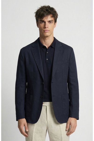 Navy Blue Linen Blend Jacket
