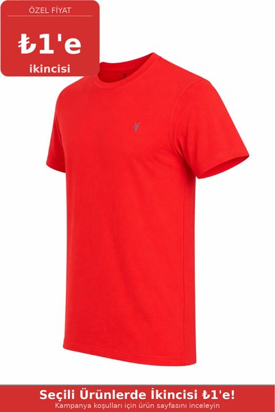 Men's Red 100% Cotton Slim Fit Crew Neck Short Sleeve T-Shirt