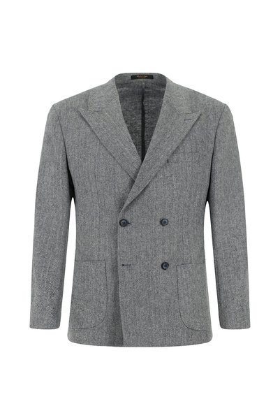 6 Drop Regular Fit Standard Cut Patterned Woolen Double-Breasted Jacket