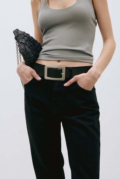 Black Antique Buckle Square Belt