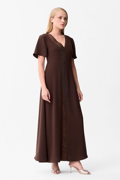 Short Sleeve Long Dress with Stone Detail