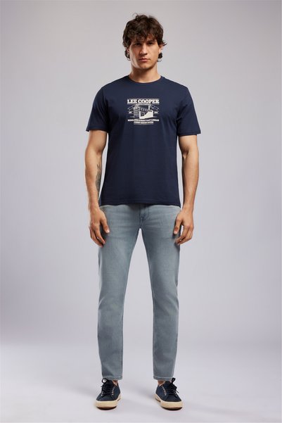 Navy Blue Men's Regular Fit Logo Printed T-Shirt 262 Lcm 242055 Weston Navy Blue