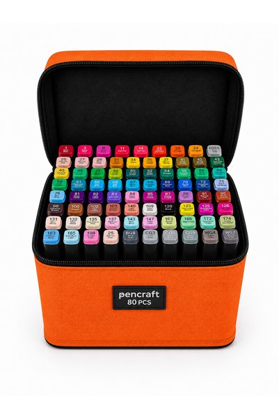 Pencraft 80 Pieces Double-Sided Professional Marker Paint Chisel Set with Orange Bag and Stand