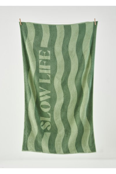 100% Cotton Slow Life Beach Towel Green (90X150 cm)