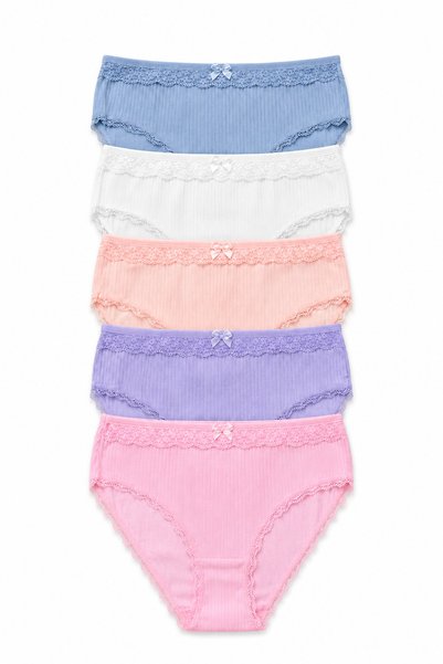 Women's Panties 5-Pack Lycra Cotton Ribbed Lace Salmon