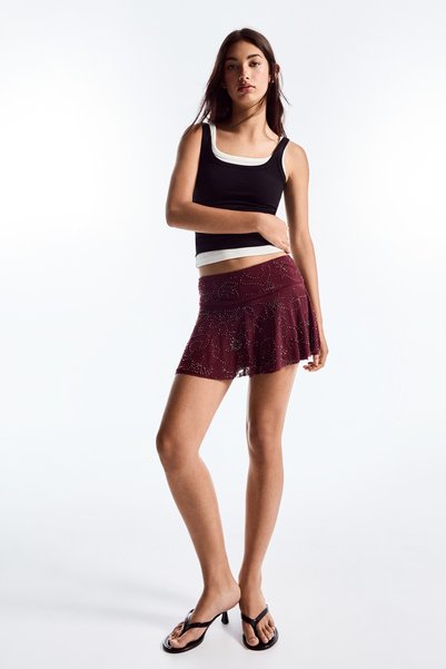Frilly Embroidered Mini Skirt