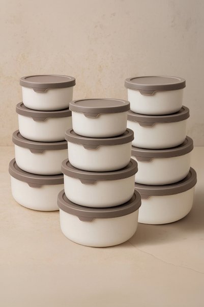 Set of 12 Round Storage Containers (0.45ml -0.8Ml-1.5L-2.5L)