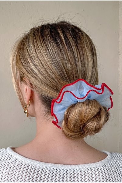 Tulle Ruffled Elastic Buckle Blue