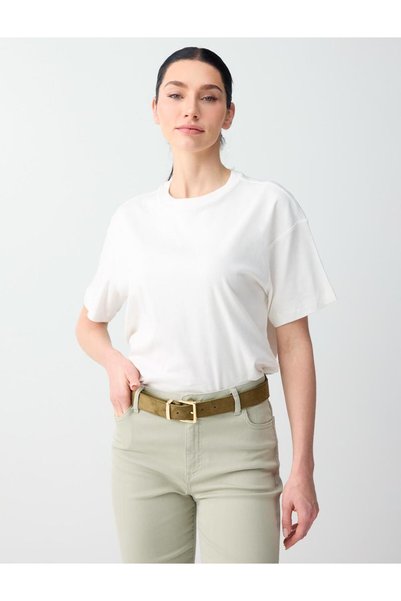 Off-White 100% Cotton Relaxed Fit Crew Neck Knitted T-Shirt