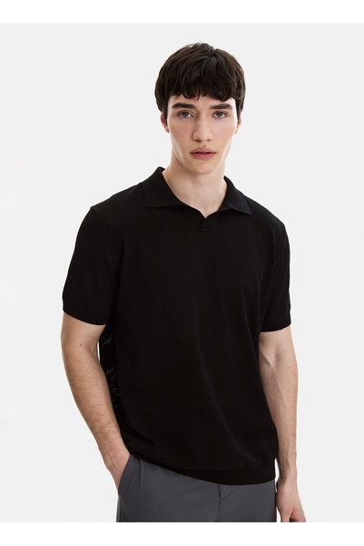 Crew Neck Regular Fit Plain Black Men's Sweater B35S40030