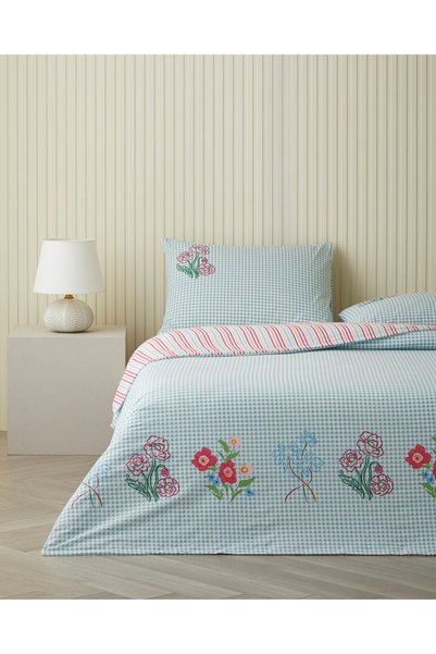Pastel Gingham Cotton Single Duvet Cover Set 160X220 cm Pink - Orange