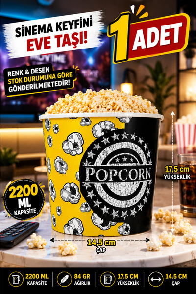 1 парче 🍿 2200 ML 🍿кофа за пченка кофа за чипс сад за пуканки пластична некршлива кофа пуканки🍿 кофа за пуканки 2200 ML кино тип кофа за пуканки📏 17,5 cm x 14,5 cm