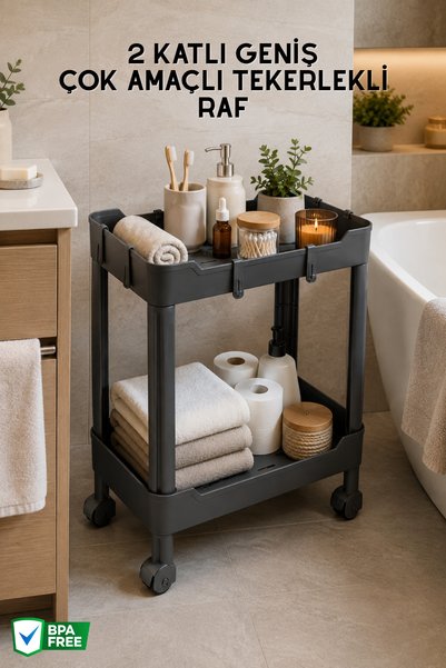 2-Tier Wide, Multi-Purpose, Rolling Organizer Shelf, Under-Sink Organizer