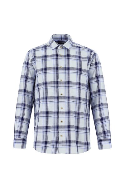 Long Sleeve Regular Fit Plaid Linen Shirt