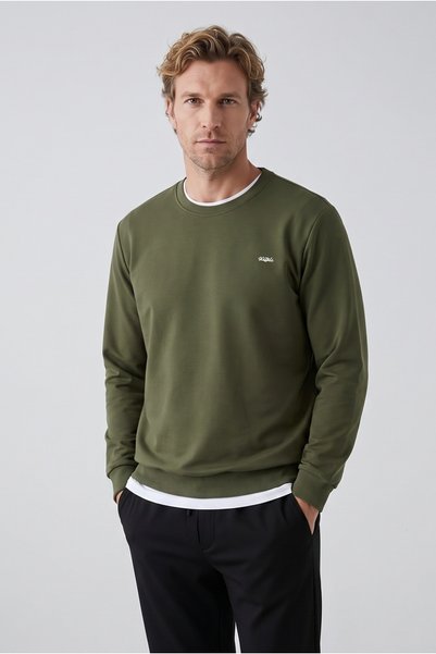 Crew Neck Regular Fit Embroidered Basic Thin Sweatshirt