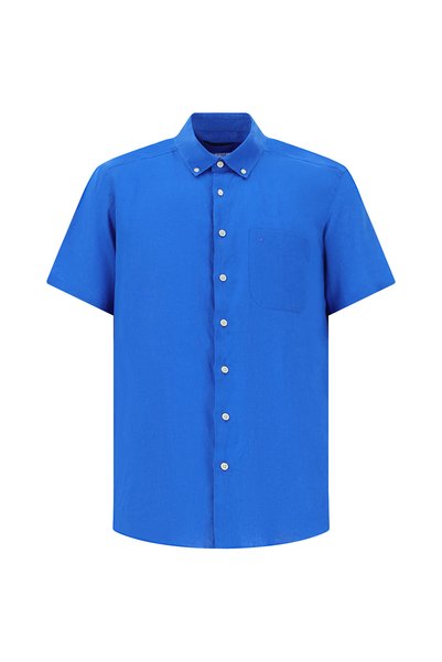 Short Sleeve Regular Fit Button Collar Linen Shirt