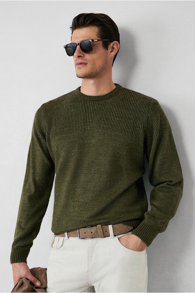 Crew Neck Regular Fit Patterned Knitwear Sweater