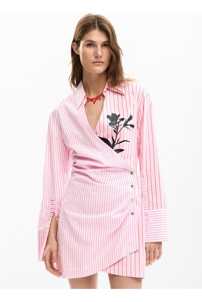 Pink Women's Shirt Collar Standard Fit Dress 26Swvw01