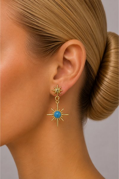 Amélie Yellow Steel Blue Stone Sun and Star Dangle Earrings