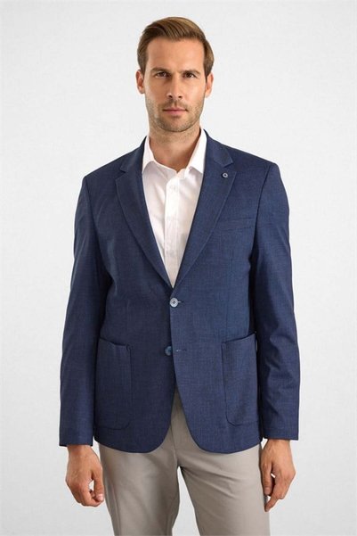 Navy Blue Slim Mono Collar Pocket 6 Drop Classic Jacket