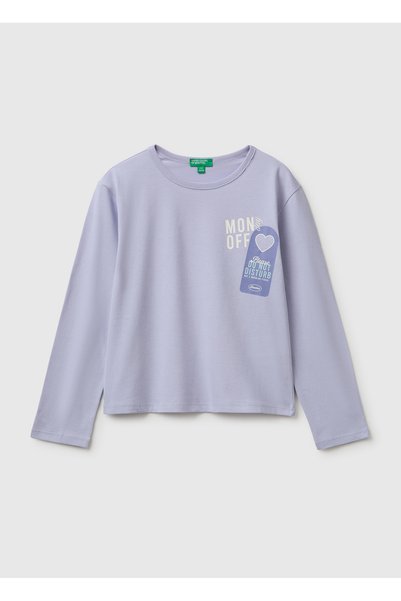 Girl's Lilac Long Sleeve Front Printed Crew Neck T-Shirt