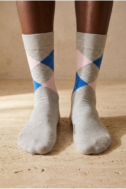 Men's plaid patterned sock in gray melange