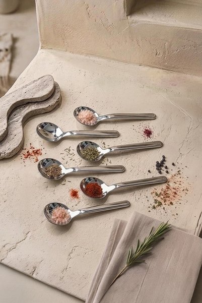 Set of 6 Stainless Steel Spice, Coffee and Sugar Spoons 8 cm