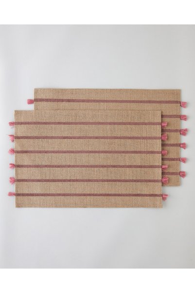 Fringe Jute 2-Piece American Table Runner 30X45 cm Pink