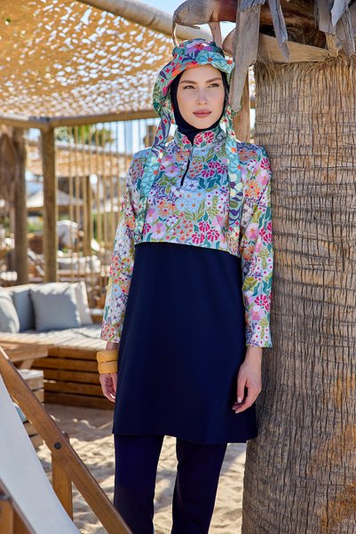 Fully Covered Hijab Swimsuit with Front Cover Black02 R5202 Patara