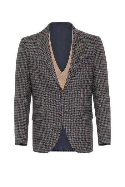 Navy Blue Slim Pointed Collar Flap Pocket 6 Drop Suit
