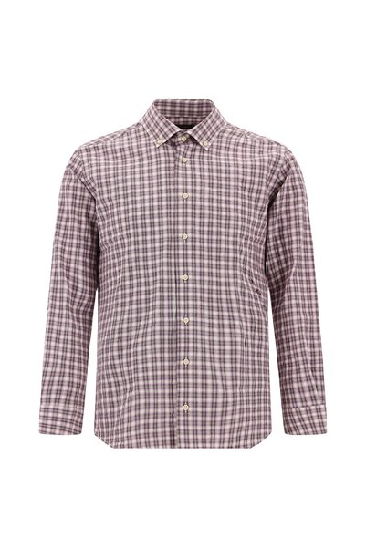 Long Sleeve Slim Fit Slim Fit Button Collar Cotton Plaid Shirt