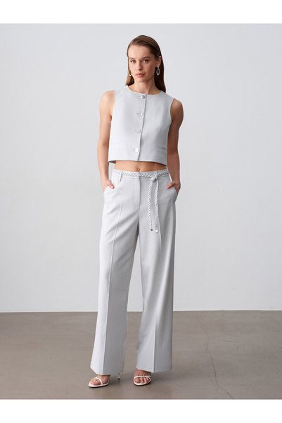 72688 Knitted Belted Trousers-Grey