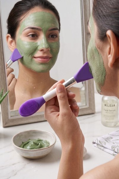 Double-Sided Professional Silicone Facial Mask Brush and Cleaning Tool (Purple)
