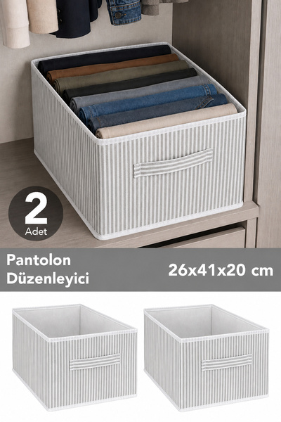 Set of 2 Striped Closet Organizers - Clothing and Toy Storage Box Basket Organizer
