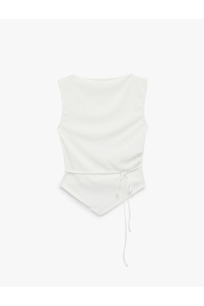 Belt Detailed Sleeveless Asymmetrical T-Shirt