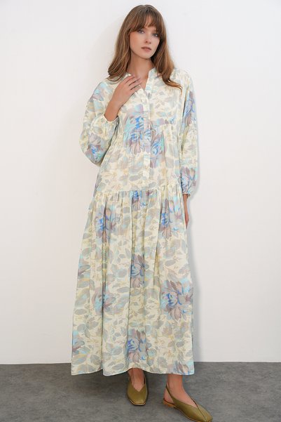 Women's Lilyum Fabric Long Hijab Dress 2593 - A.Blue