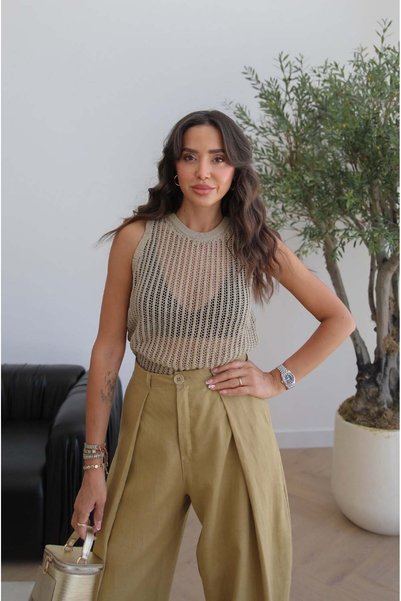 Gold Vesta Glittery Openwork Knitwear Blouse