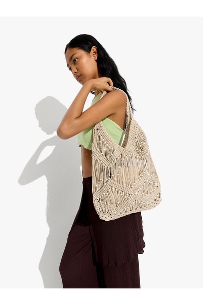 Women's Knitted Detailed and Detachable Tote Bag