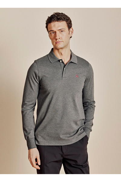 Anthracite Men's Melange Polo T-Shirt Bbfw25Mts008