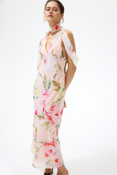 Chiffon Dress with Scarf Detail