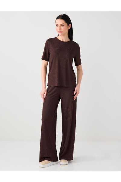 Bitter Brown Normal Waist Regular Leg Long Jacquard Knitted Trousers