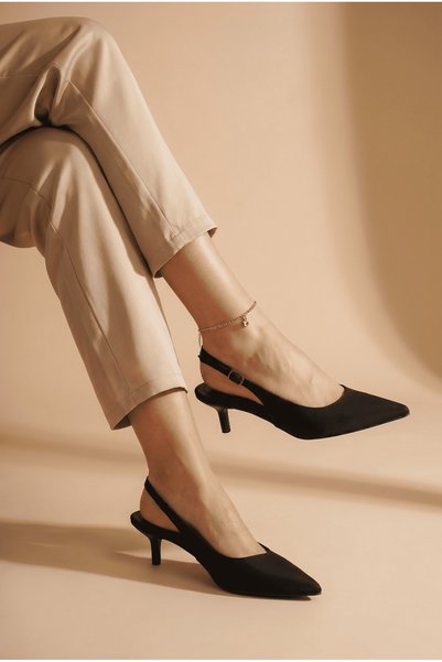Phoebe Lia Women's Pointed Toe Open Back Thin Heeled Shoes 0012200 Matte Black