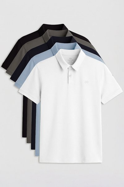 Standard Fit Basic Polo Collar 5-Pack Men's T-Shirt - 87748