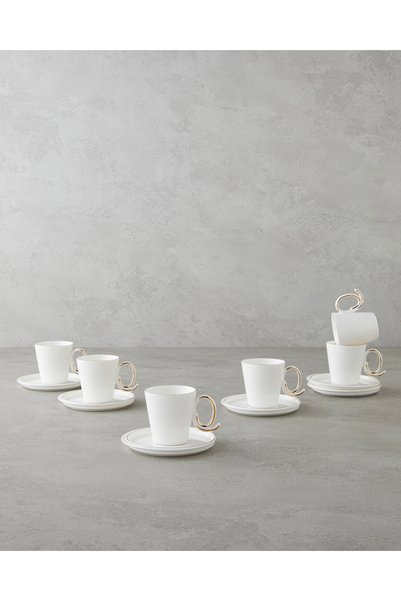 Ivory Porcelain 12 Piece Coffee Cup Set for 6 People 85 ml White-Gold