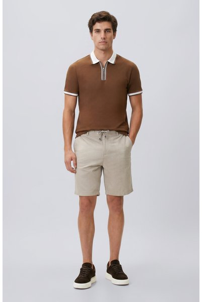 Slim Fit Mink Linen Blend Woven Shorts