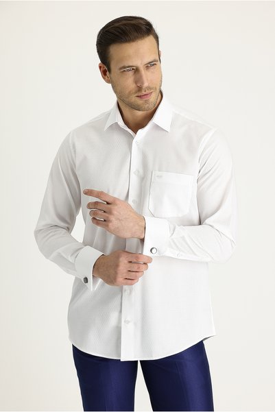 Long Sleeve Classic Patterned Cuffed Cotton Shirt
