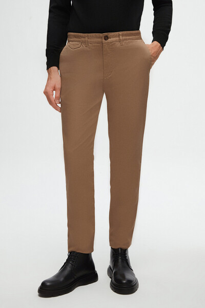 Slim Fit Dark Beige Dobby Chino Trousers