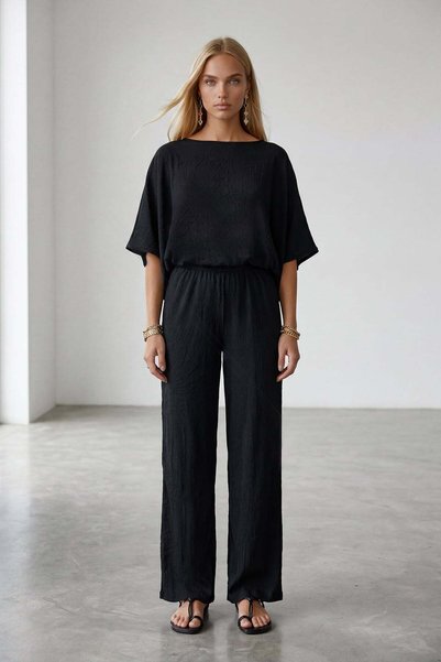 Black Tie-Backed Wrinkled Jumpsuit Alc-X15481