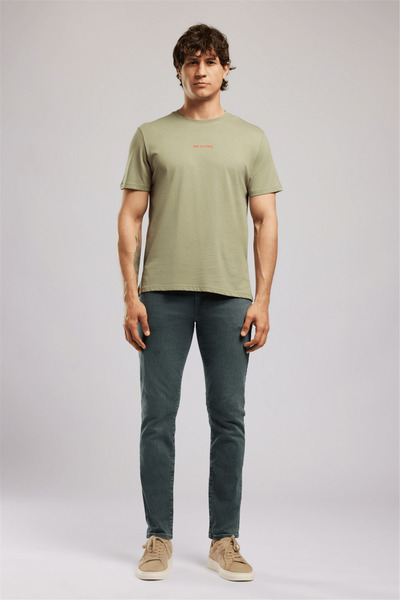 Kwasi Men's Loose 100% Cotton Printed Crew Neck T-Shirt Green